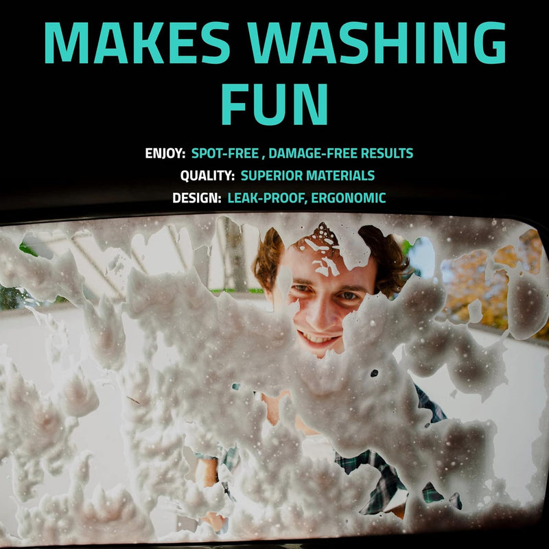 Mint Bucket Brands Foam Car Wash Gun Sprayer + Microfiber Mitt - Rich Suds - Attach to Garden Hose - Car Cleaning Foam – Mix w Car Wash Soap and Water - Auto Detailing Kit