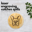 Set of 6 Bamboo Coasters with Holder - 3.9 Inch Fun Dog Coasters - Non-Stick Absorbent Engraved Laser-Cut - Durable, Washable (French Bulldog)