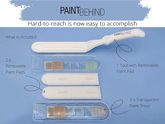 Paint Behind Toilet Tool & Refill Bundle, Flat Paint Brush for Behind Toilets, Walls, Radiators & Hard-to-Reach Tight Spaces, 12-Inch Reach Kit with Applicator, 3 Pads & 2 Trays Paint Behind Toilet Tool & Refill Bundle, Flat Paint Brush for Behind Toilets, Walls, Radiators & Hard-to-Reach Tight Spaces, 12-Inch Reach Kit with Applicator, 3 Pads & 2 Trays