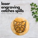 Set of 6 Bamboo Coasters with Holder - 3.9 Inch Fun Dog Coasters - Non-Stick Absorbent Engraved Laser-Cut - Durable, Washable (Yorkie)