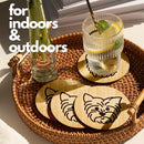 Set of 6 Bamboo Coasters with Holder - 3.9 Inch Fun Dog Coasters - Non-Stick Absorbent Engraved Laser-Cut - Durable, Washable (Yorkie)