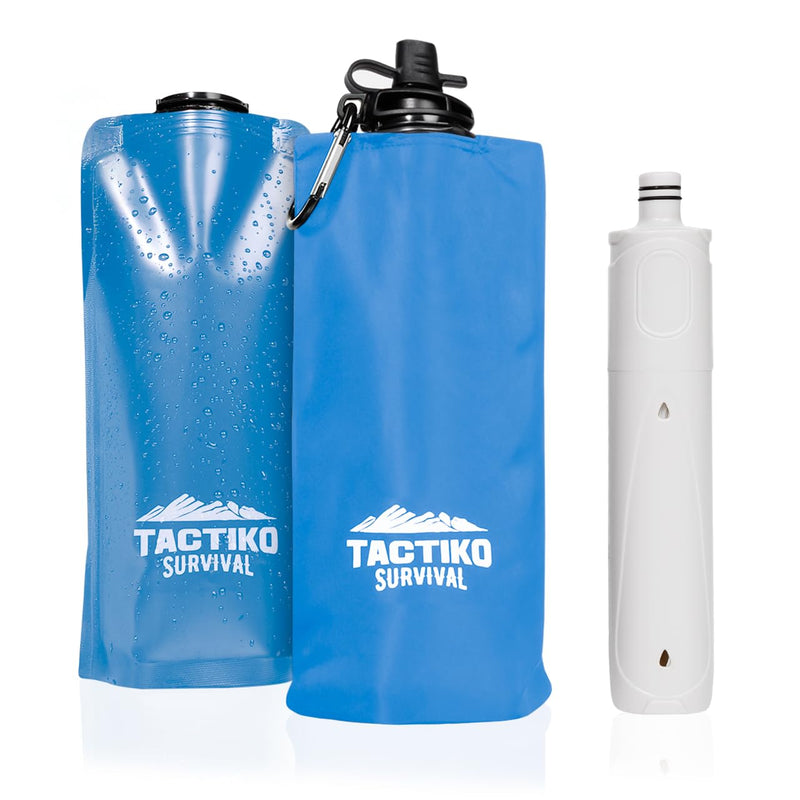 Tactiko 25oz. Purifying Water Bottle - UF Membrane, Activated Carbon Filter 265Gal. from Rivers, Streams - SGS Certified Personal Filter Straw - Camping, Emergency, Survival (Blue)