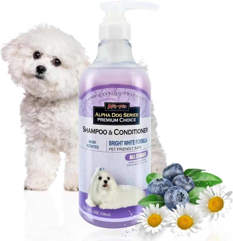 Alpha Dog Series Bright White Natural Whitening Dog Shampoo and Conditioner for Dogs with Aloe Vera, pH Balanced Dog Shampoo and Conditioner Set, Tear-Free for Sensitive Skin 26.4 Oz (1 Pack)