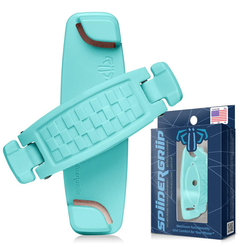 SpiiderGriip 360 Rotating Phone Grip – Flat-Fold Kickstand & Secure Strap – Works with iPhone, Android, Tablets & Cases – Comfortable & Durable (Aqua)