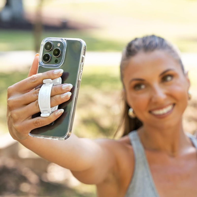 SpiiderGriip 360 Rotating Phone Grip – Flat-Fold Kickstand & Secure Strap – Works with iPhone, Android, Tablets & Cases – Comfortable & Durable (White)