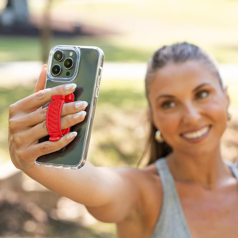 SpiiderGriip 360 Rotating Phone Grip – Flat-Fold Kickstand & Secure Strap – Works with iPhone, Android, Tablets & Cases – Comfortable & Durable (Red)