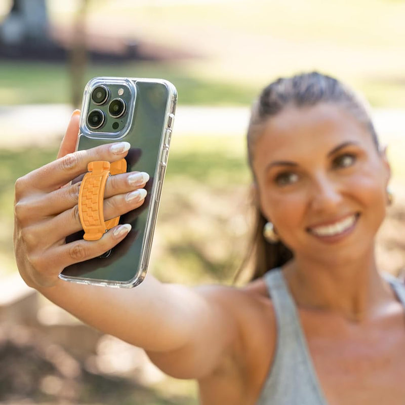 SpiiderGriip 360 Rotating Phone Grip – Flat-Fold Kickstand & Secure Strap – Works with iPhone, Android, Tablets & Cases – Comfortable & Durable (Orange)