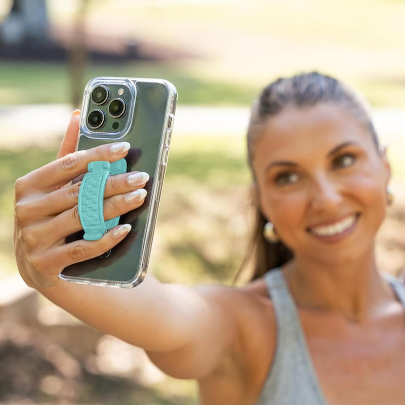 SpiiderGriip 360 Rotating Phone Grip – Flat-Fold Kickstand & Secure Strap – Works with iPhone, Android, Tablets & Cases – Comfortable & Durable (Aqua)