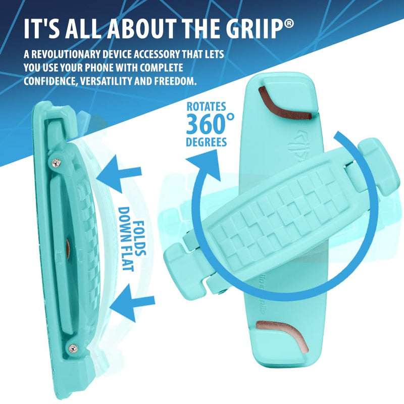 SpiiderGriip 360 Rotating Phone Grip – Flat-Fold Kickstand & Secure Strap – Works with iPhone, Android, Tablets & Cases – Comfortable & Durable (Aqua)