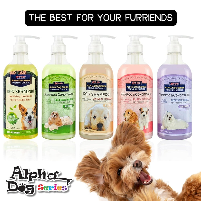 Alpha Dog Series Oatmeal Grooming Natural Dog Shampoo and Conditioner with Aloe Vera, pH balanced Shampoo for Dogs, Tear-Free, Moisturizing Dog Shampoo for Sensitive Skin - 26.4 Oz