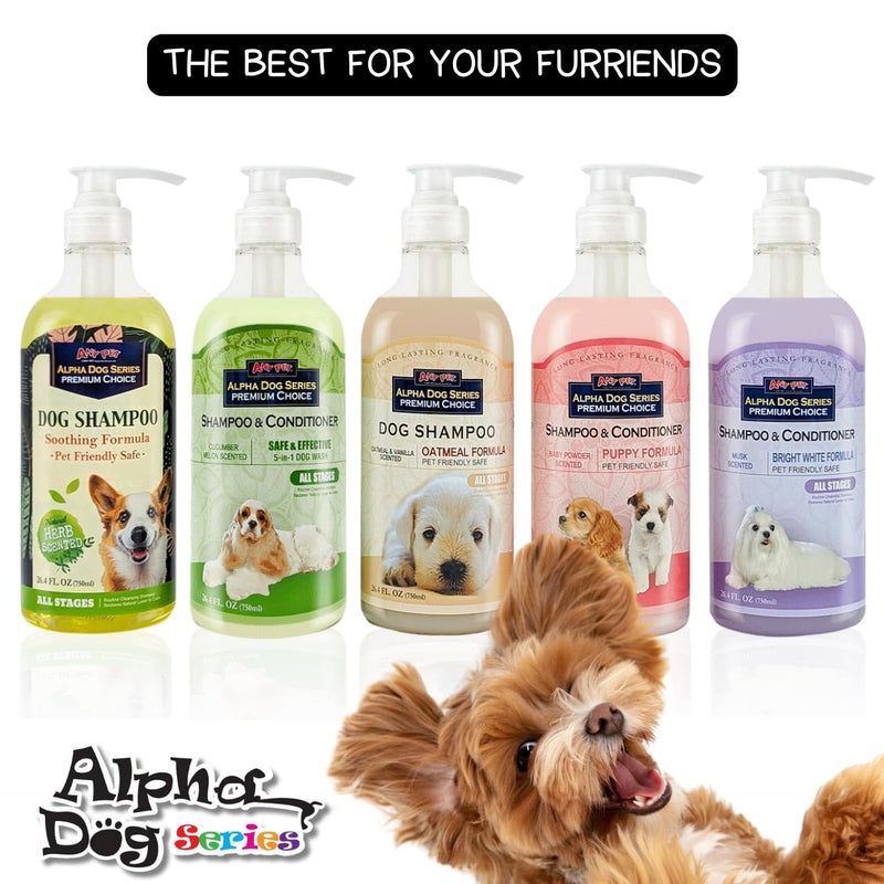 Alpha Dog Series All Stages Dog Grooming Natural Dog Shampoo and Conditioner with Aloe Vera, pH balanced Shampoo for Dogs, Tear-Free, Moisturizing Dog Shampoo for Sensitive Skin - 26.4 Oz