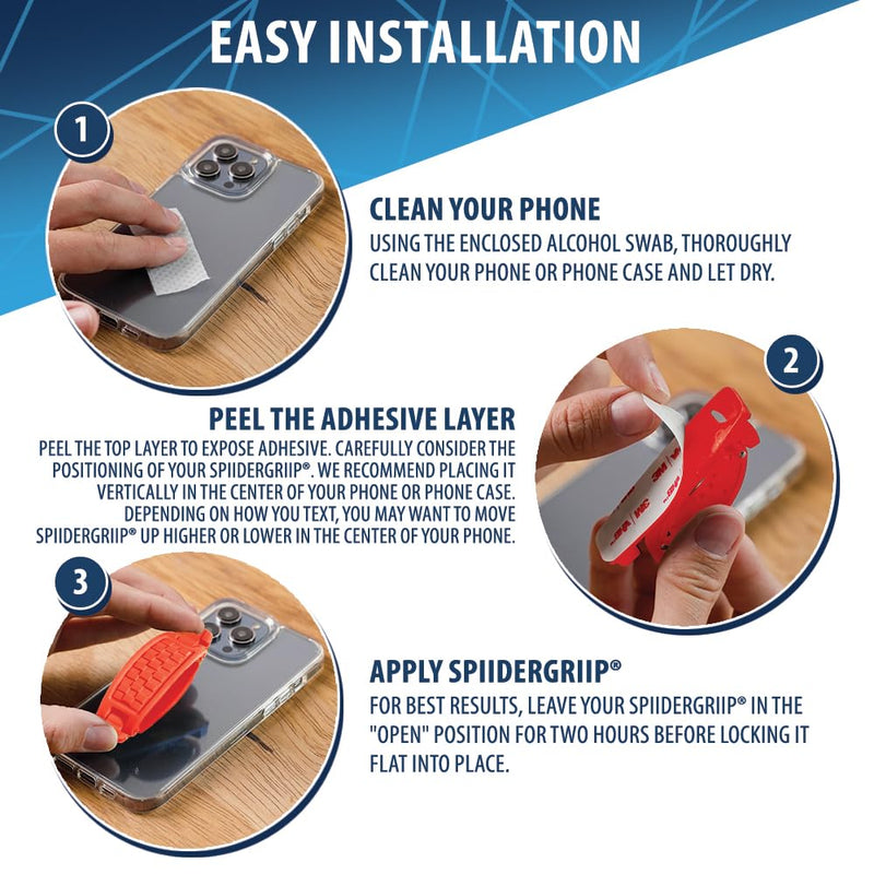 SpiiderGriip 360 Rotating Phone Grip – Flat-Fold Kickstand & Secure Strap – Works with iPhone, Android, Tablets & Cases – Comfortable & Durable (Red)