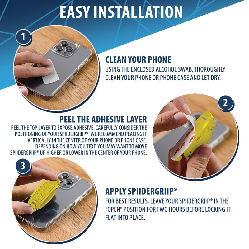 SpiiderGriip 360 Rotating Phone Grip – Flat-Fold Kickstand & Secure Strap – Works with iPhone, Android, Tablets & Cases – Comfortable & Durable (Yellow)