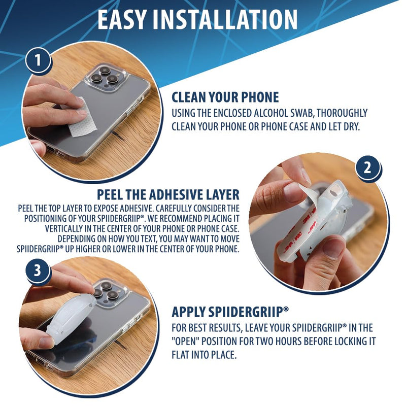SpiiderGriip 360 Rotating Phone Grip – Flat-Fold Kickstand & Secure Strap – Works with iPhone, Android, Tablets & Cases – Comfortable & Durable (White)