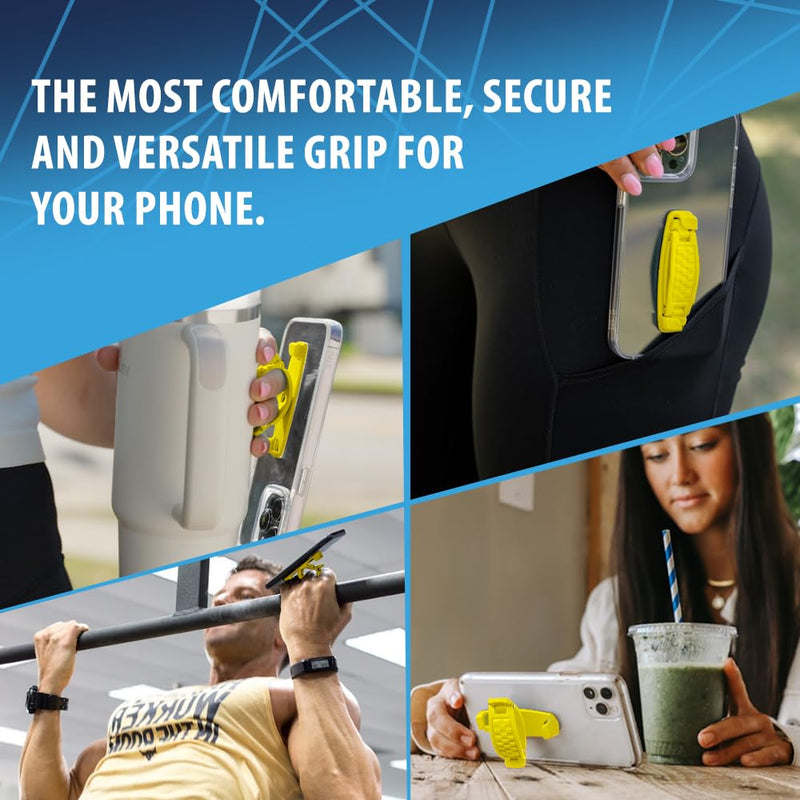 SpiiderGriip 360 Rotating Phone Grip – Flat-Fold Kickstand & Secure Strap – Works with iPhone, Android, Tablets & Cases – Comfortable & Durable (Yellow)