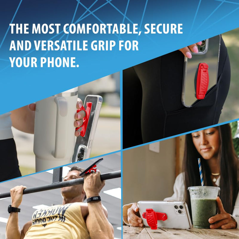 SpiiderGriip 360 Rotating Phone Grip – Flat-Fold Kickstand & Secure Strap – Works with iPhone, Android, Tablets & Cases – Comfortable & Durable (Red)