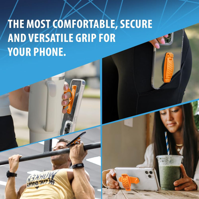 SpiiderGriip 360 Rotating Phone Grip – Flat-Fold Kickstand & Secure Strap – Works with iPhone, Android, Tablets & Cases – Comfortable & Durable (Orange)