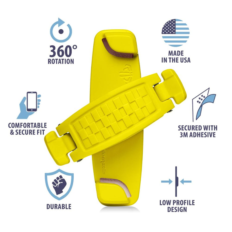 SpiiderGriip 360 Rotating Phone Grip – Flat-Fold Kickstand & Secure Strap – Works with iPhone, Android, Tablets & Cases – Comfortable & Durable (Yellow)