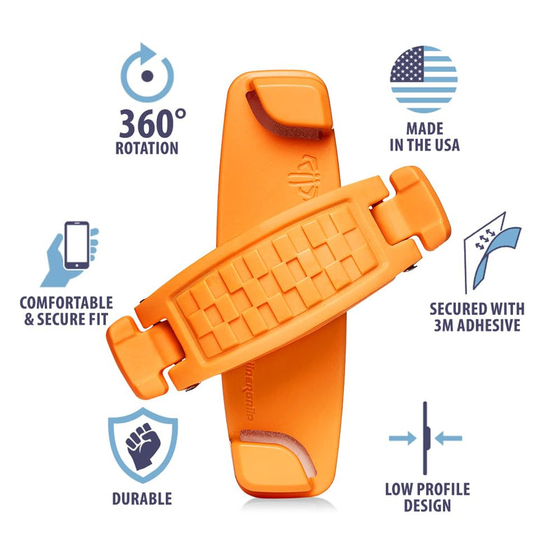 SpiiderGriip 360 Rotating Phone Grip – Flat-Fold Kickstand & Secure Strap – Works with iPhone, Android, Tablets & Cases – Comfortable & Durable (Orange)