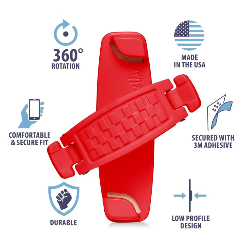 SpiiderGriip 360 Rotating Phone Grip – Flat-Fold Kickstand & Secure Strap – Works with iPhone, Android, Tablets & Cases – Comfortable & Durable (Red)